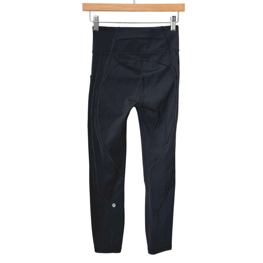 Lululemon Time To Sweat Cropped Black Luxtreme Leggings Pants‎ Womens 4
